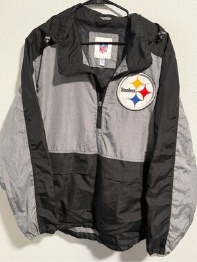 NFL Pittsburgh steelers 1/4 zip windbreaker jacket, gray/black lightweight